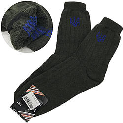 Зимові чоловічі шкарпетки з Гербом, 39-42, Олива / Махрові шкарпетки з принтом / Високі утеплені шкарпетки