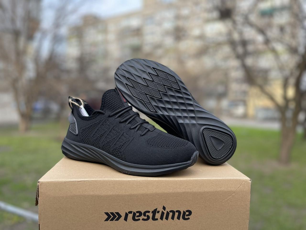 Чоловічі літні легкі кросівки сітка Restime чорні