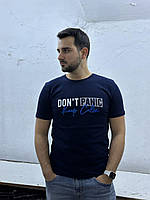 Мужская футболка принт батал, Турция 52-58рр, DON`T PANIC , синий