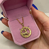 Колье "Знак зодиака Овен оправа 12 знаков в золоте" кулон на цепочке ювелирный сплав - подарок в коробочке