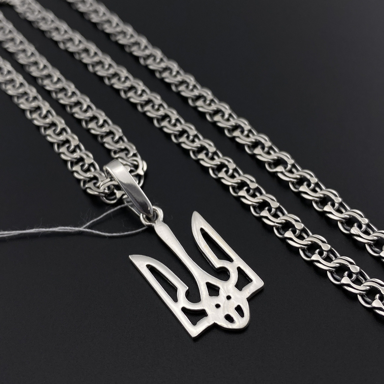 Срібний ланцюжок чоловічий з підвісом герб. Чоловічий кулон і цепочка на шию. Срібло 925 50 см, фото 1