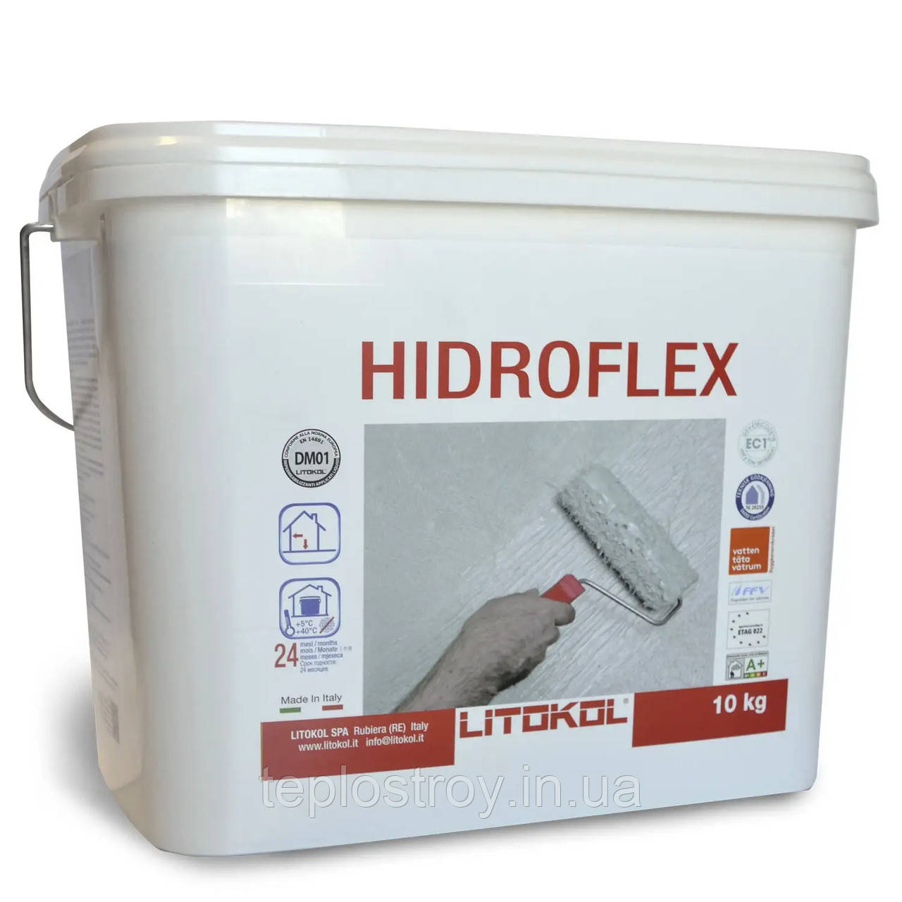 Hidroflex  Litokol - гідроізоляція для внутрішніх робіт.  Відро 10 кг, фото 1
