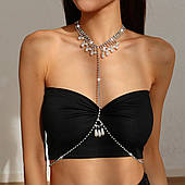 Прикраса на тіло, ланцюжок на фотосесію, біжутерія на талію з перлами та стразами імітація