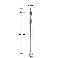 Фреза алмазная для маникюра пламя красное 2 мм