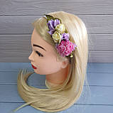 Обруч із квітами в рожево-бузковій гамі., фото 4