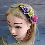 Обруч із квітами в рожево-бузковій гамі., фото 2