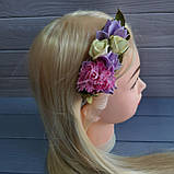 Обруч із квітами в рожево-бузковій гамі., фото 3