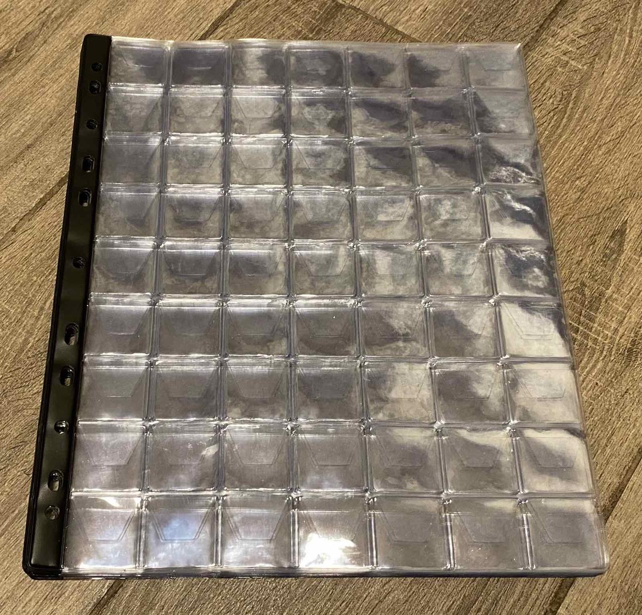 Аркуш для монет А4 284*240 мм на 63 комірки (30х30 мм), фото 1