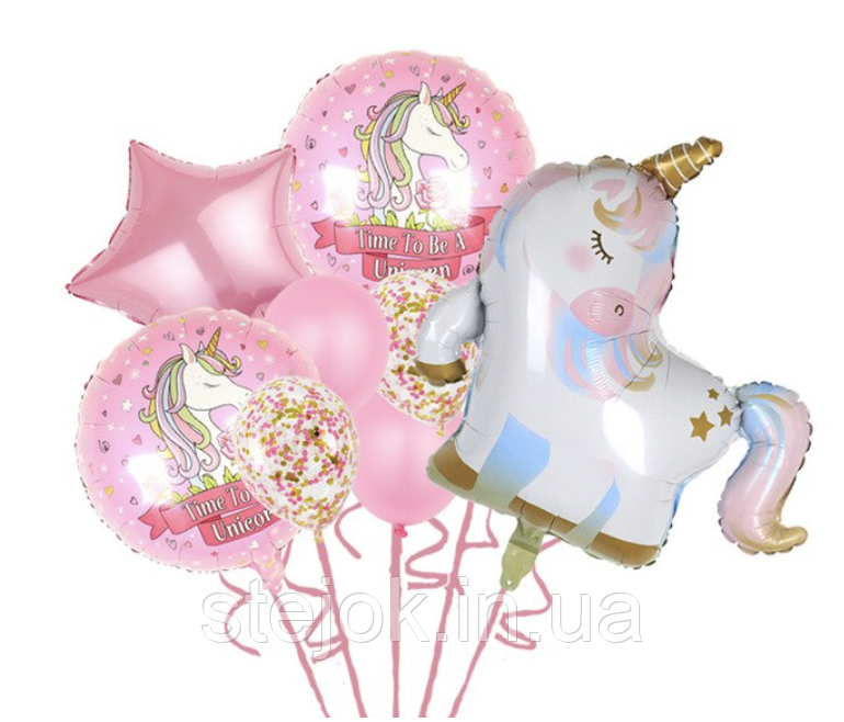 Набір куль фольгованих Єдиноріг #16 для дівчинки рожевий, фото 1