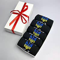 Набор носков черных хлопковых с украинской символикой надписью 40-45 5 пар в подарочной коробке для парней КМ