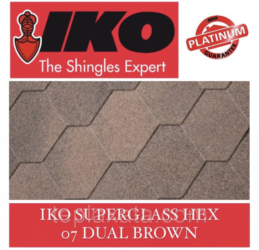 Бітумова черепиця IKO Superglass HEX з тінню 27 DUAL BROWN