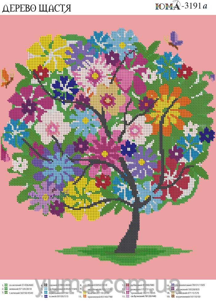 Схема вишивки бісером на атласі Дерево щастя ЮМА-3191А
