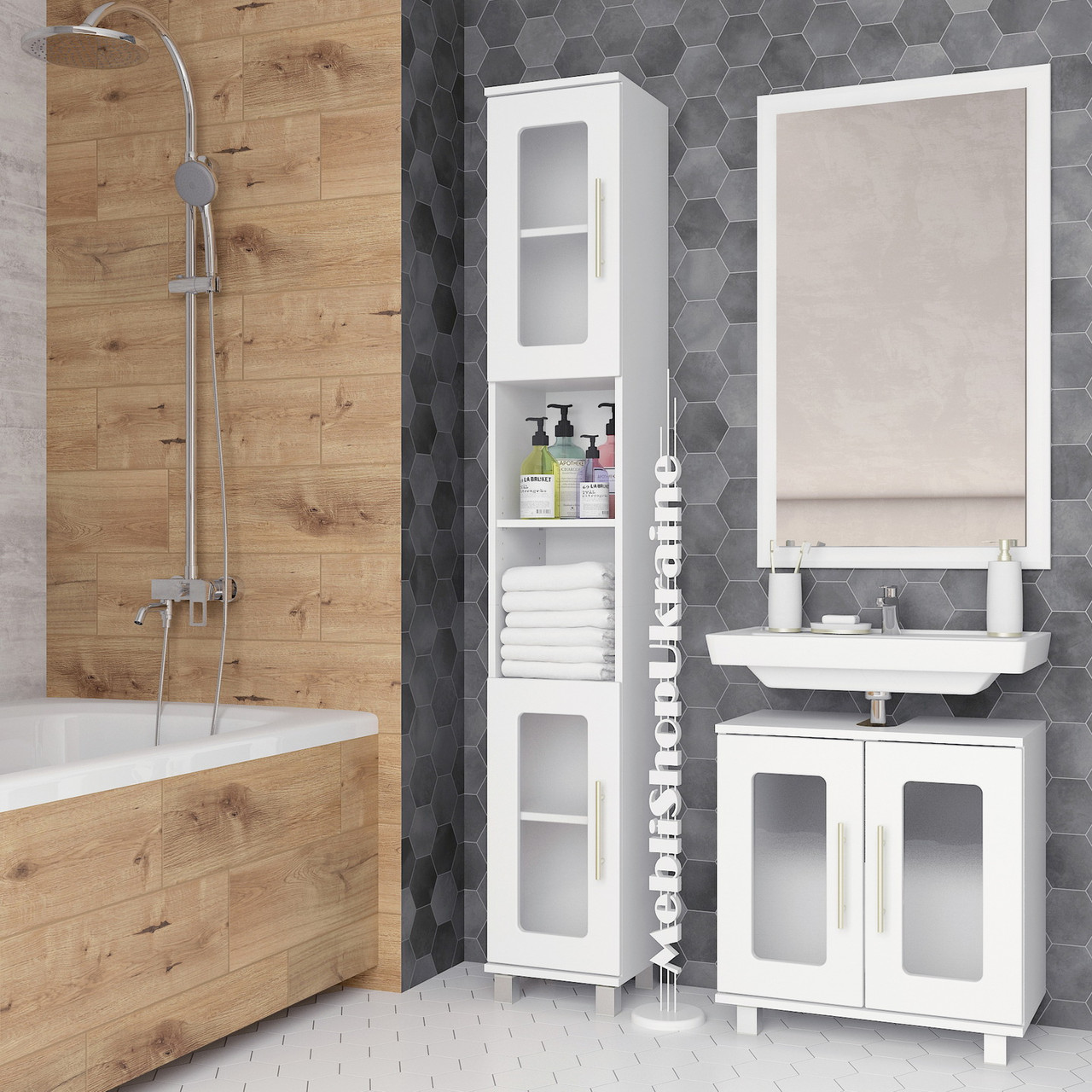 Пенал / Шкаф с МДФ фасадом и матовым стеклом: продажа, цена в Белой ...