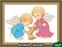 Рисунок на ткни для вышивки бисером Ангелочки с собачкой VKA5007