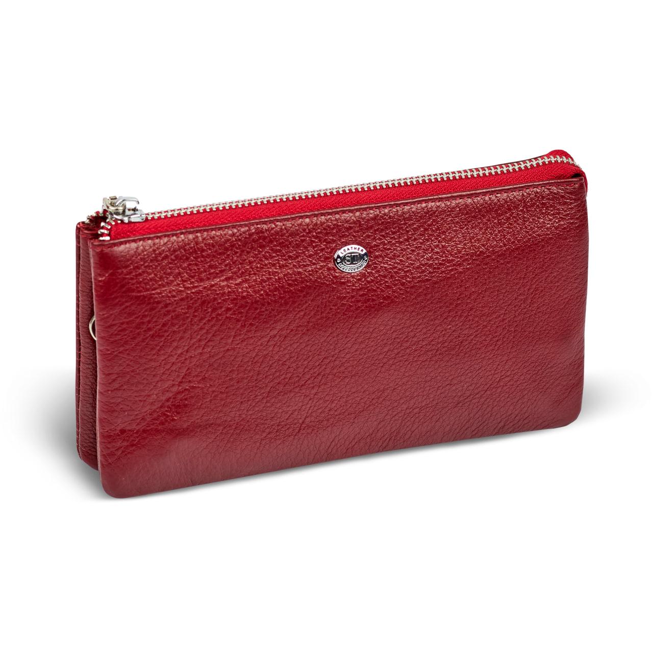 Бордовий жіночий гаманець-клатч з натуральної шкіри на блискавці ST Leather ST008, фото 1