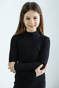 Гольф для дівчинки з горловиною стоєчкою тканина трикотаж 'мустанг'в широкий рубчик колір чорний