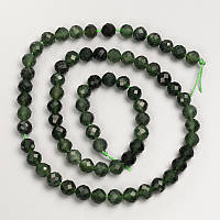 Намистини натуральне каміння Зелений Гранат гранована кулька на нитці d-6мм+- L-39см+-