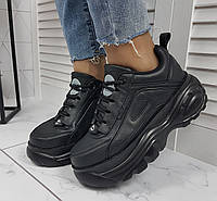Кроссовки на высокой массивной тракторной подошве черные, Размер женской обуви 36 (23,5 см) 38