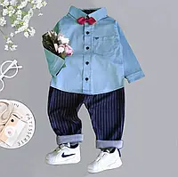 Нарядный костюм для мальчика на праздник рр 74-86см Костюм с бирюзовой рубашкой и бабочкой
