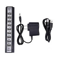 Разветвитель USB HUB на 10 портов с активной зарядкой 220V. DF-947 Цвет: черный