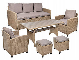 Набір садових меблів Jumi MILANO техноротанг (стіл, диван, 2 крісла та 2 пуфа)