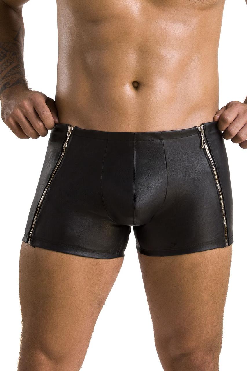 Чоловічі шкіряні боксери з блискавками Passion 049 SHORT MATT L/XL Black 18+