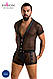 Комплект сітчастої чоловічої білизни Passion 052 SET MICHAEL 2XL/3XL black сорочка, боксери заклепки  18+, фото 6
