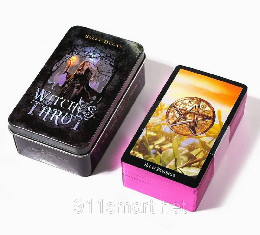 Ковдовське таро Елен Дуган (Witches tarot) у бляшаній коробочці.