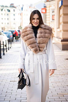 Стильне пальто жіноче з хутром куниця комір