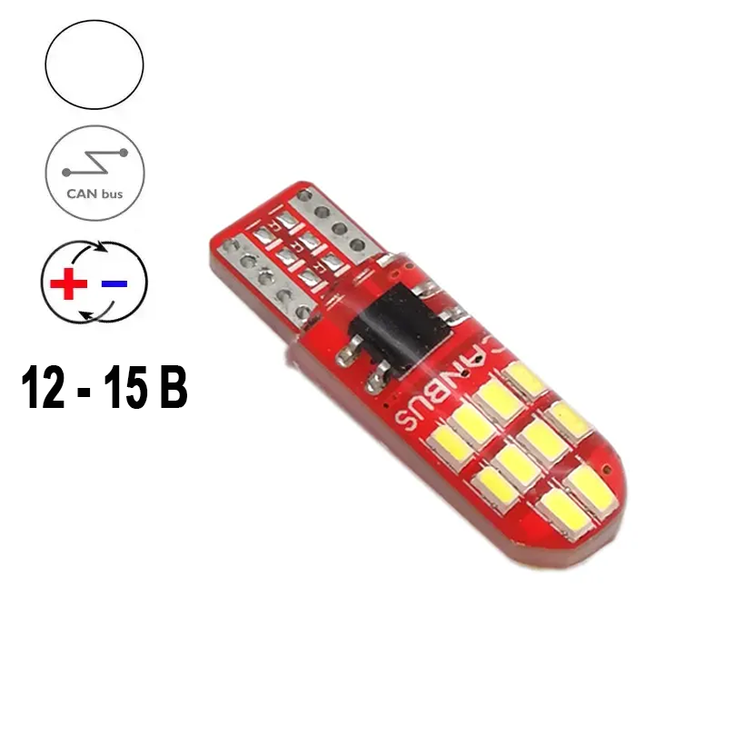Автолампа світлодіодна T10/W5W, цоколь W2.1x9.5d, 3014 х 20 smd, білий, 12-15 В, обманка, біполярна