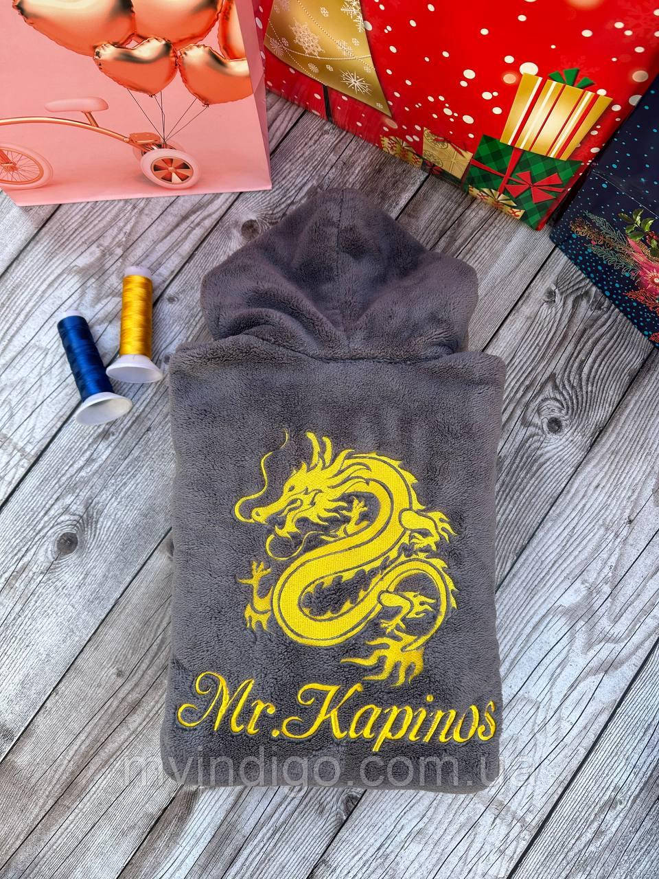Чоловічий халат з індивідуальною вишивкою "Chinese dragon", фото 1