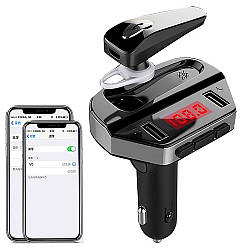 Автомобільний FM модулятор з Bluetooth навушником HER8, 2 USB / Модулятор в машину з дисплеєм та mp3, micro SD