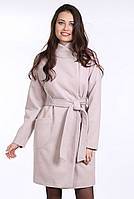 Пальто женское бежевое клетка с карманами кашемир средней длины Актуаль 043, 46
