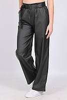 Штани прямі жіночі чорні матові модні демісезонні екошкіра пояс і дві кишені Актуаль 9061, 46