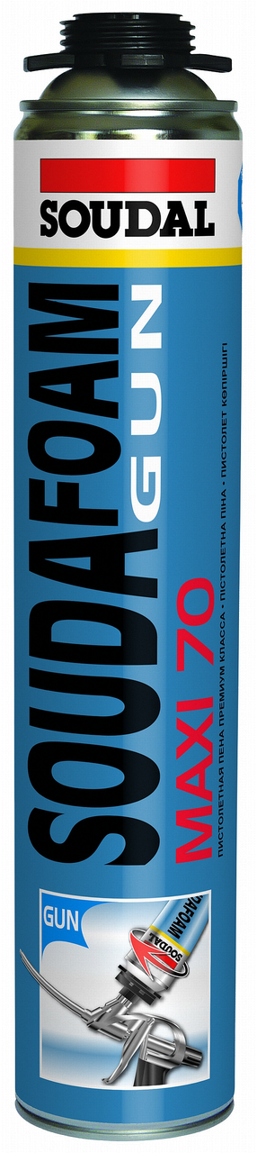 Soudal Soudafoam Maxi 70 — професійна монтажна пістолетна піна з виходом до 70 л, 870 мл