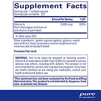Pure Encapsulations Vitamin A from Cod Liver Oil / Вітамін А з олії печінки тріски 10.000 МЕ 120 капсул BX698, фото 2