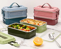 Ланч Бокс для Харчових продуктів на 2 секції French Style Контейнер для їжі на 1400 мл (Тільки рожеві)