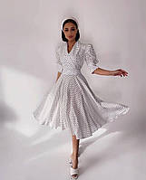 Женское удлиненное платье в горошек. Размеры: 42-44, 44-46. Цвет: чёрный, белый, бежевый.