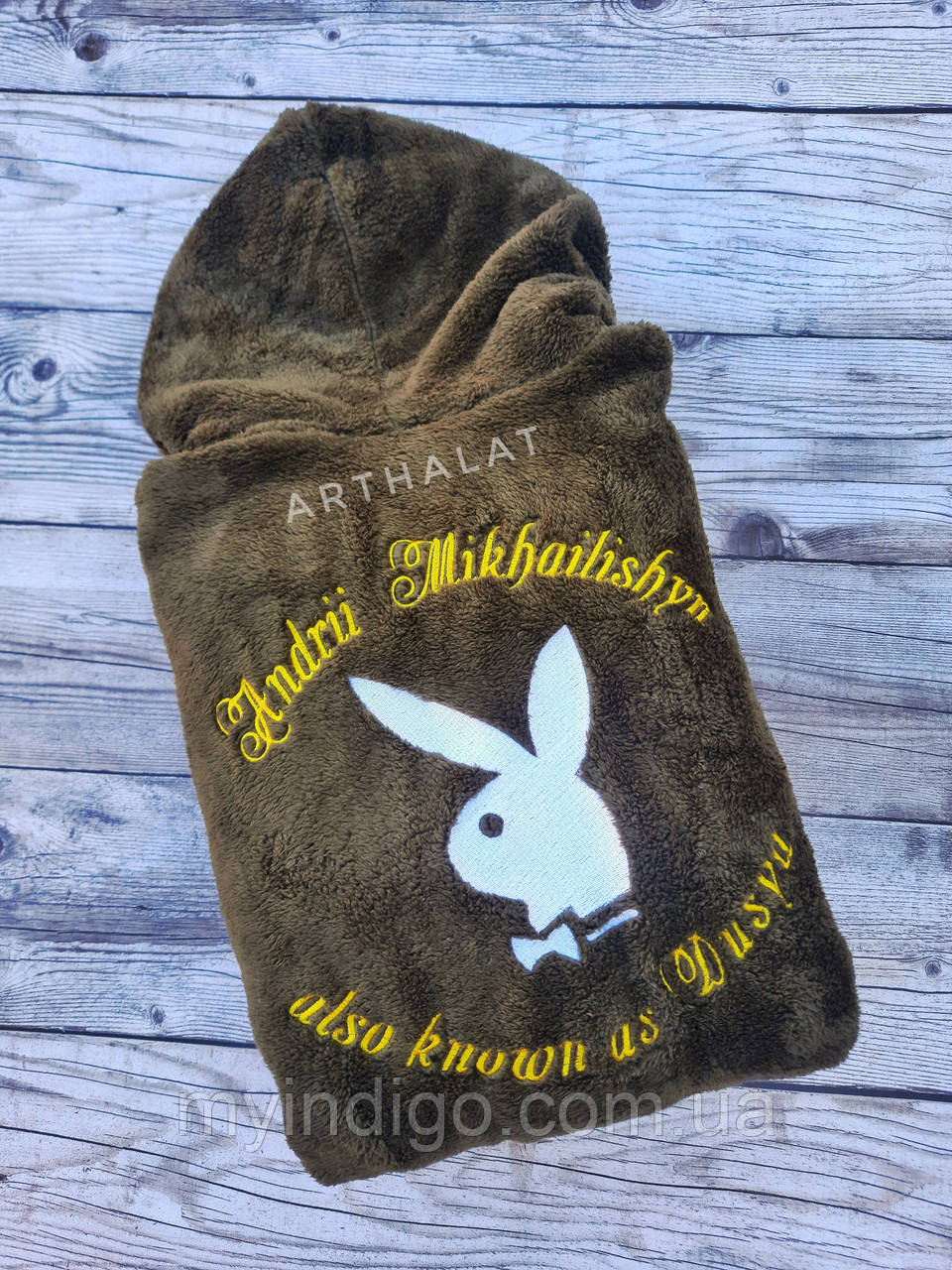 Чоловічий халат з індивідуальною вишивкою "PLAY BOY", фото 1