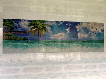 Керамическое панно на плитке с фото лазурного пляжа 1