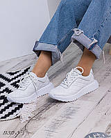 Белые кожаные стеганые кроссовки на шнуровке женские 40
