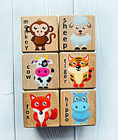 Детские развивающие деревянные кубики с изображениями животных Жираф и компания (комплект 5)