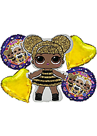 Набір фольгованих куль Лялька Лол Квін Бі. LOL Queen Bee, 5 штук Flexmetal
