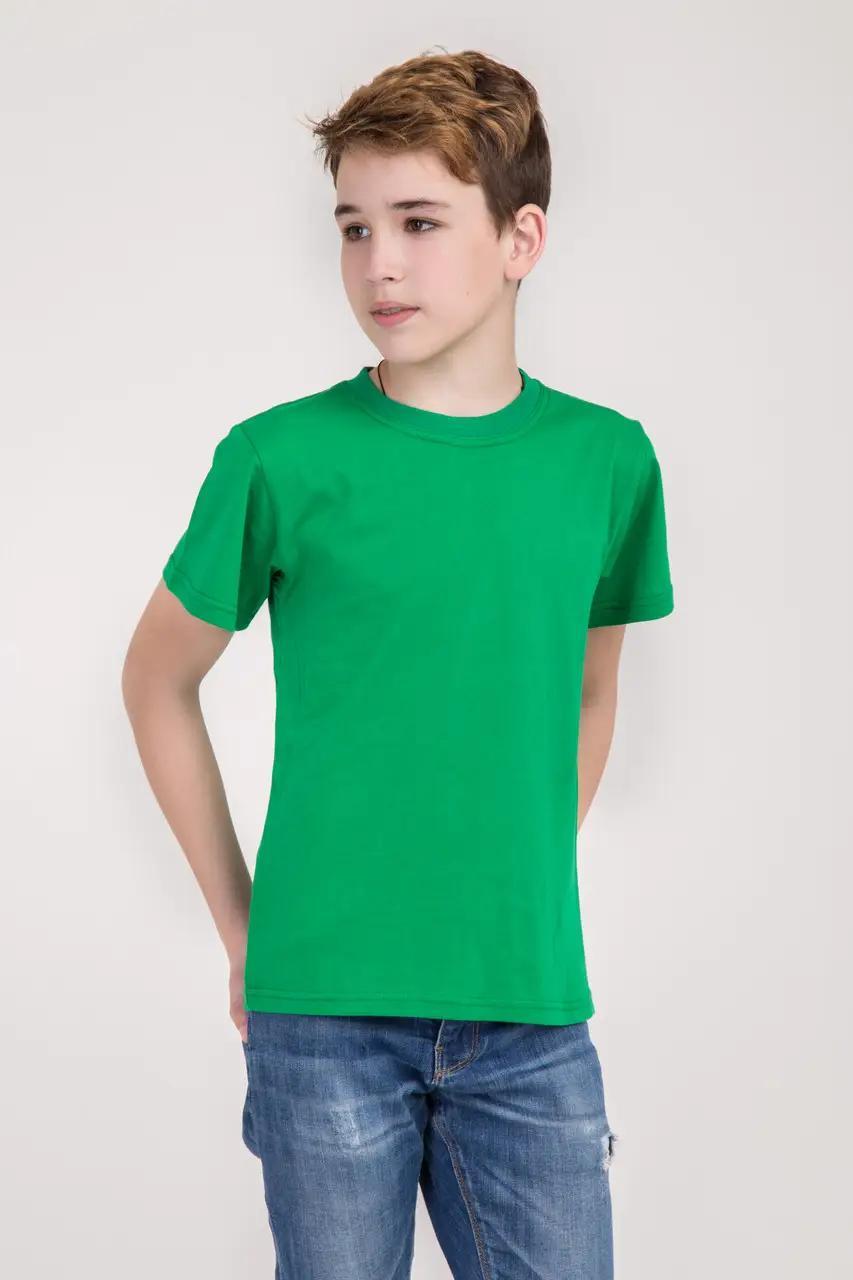 Дитяча однотонна універсальна футболка вільного крою 100 % бавовна (зеленого кольору) ОПТОМ ВІД ВИРОБНИКА