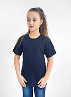 Дитяча однотонна універсальна футболка вільного крою від виробника 100 % бавовна (темно-синя)ОПТ