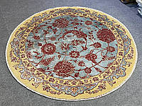 Круглий килим з натуральної вовни та шовку Палаючі Квіти 150х150 см