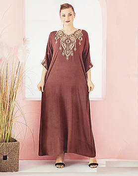 Довге коричневе плаття в підлогу в східному стилі 3XL 56-58, з вишивкою, великі розміри , бавовна, Joelle Туреччина