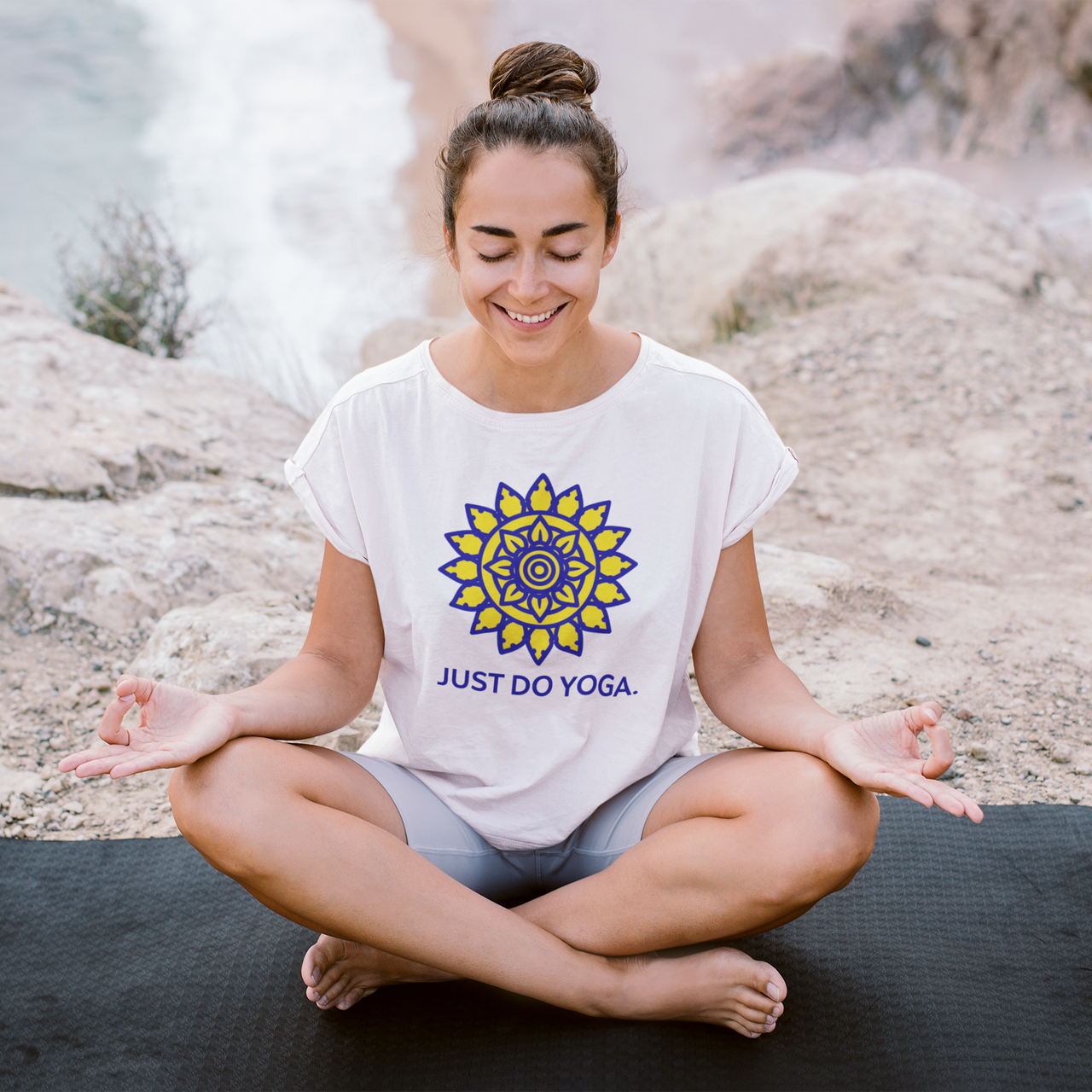 Футболка біла з принтом для занять йогою "Just do yoga. Просто займайся йогою" Push IT