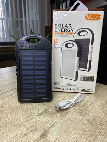 Портативний зарядний пристрій від сонячної батареї з ліхтариком 5000 mAh Power Bank, фото 1