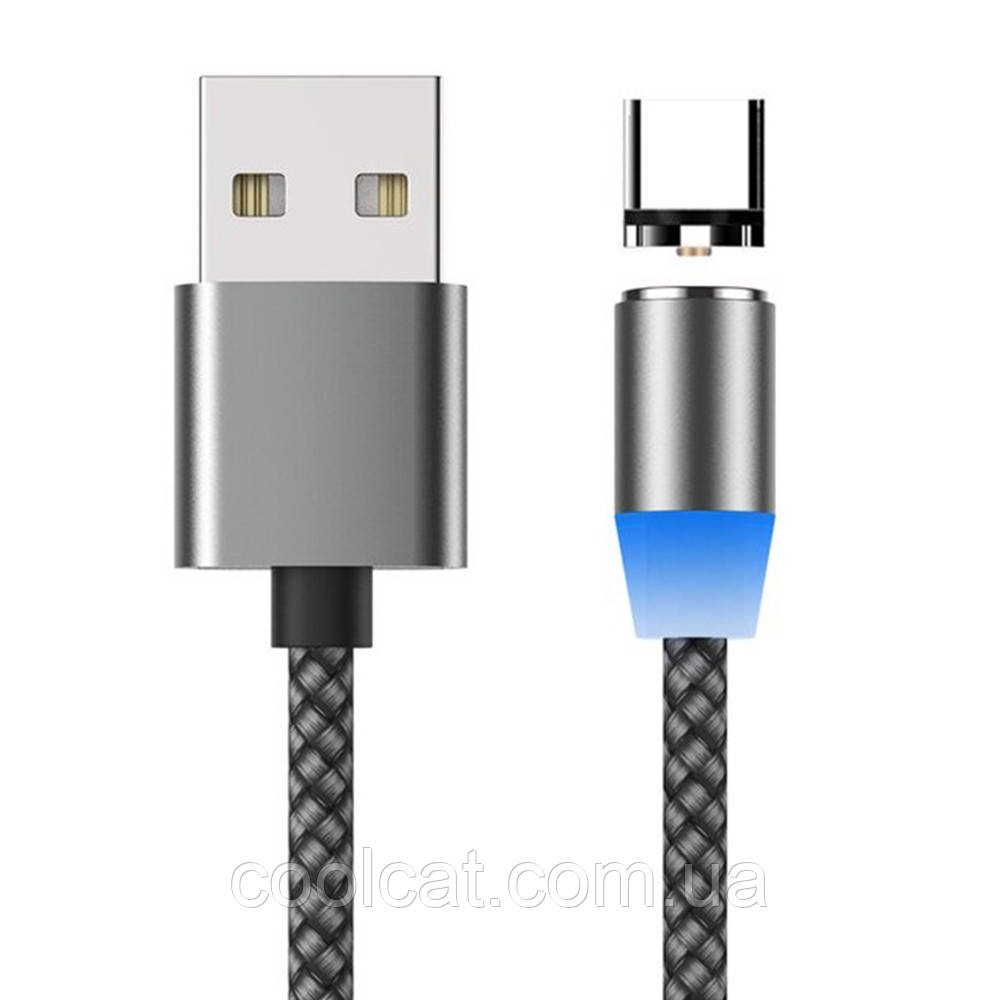 Магнитный кабель 3в1 (Type-C,USB, Lightning), 1м, в тканевой обмотке, Серебристый / Шнур для зарядки с переходниками - фото 5 - id-p1800178835